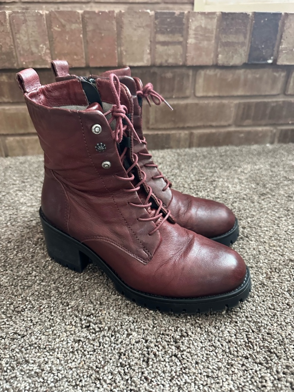 Miz Mooz Marsh Merlot Leather Combat Boots 38 Dark Academia Edgy Romantic Nwob